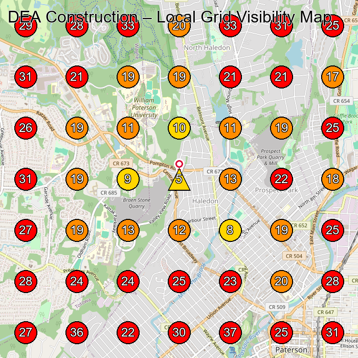 DEA Construction GeoGrid visibility map for Roofing Contractor in None